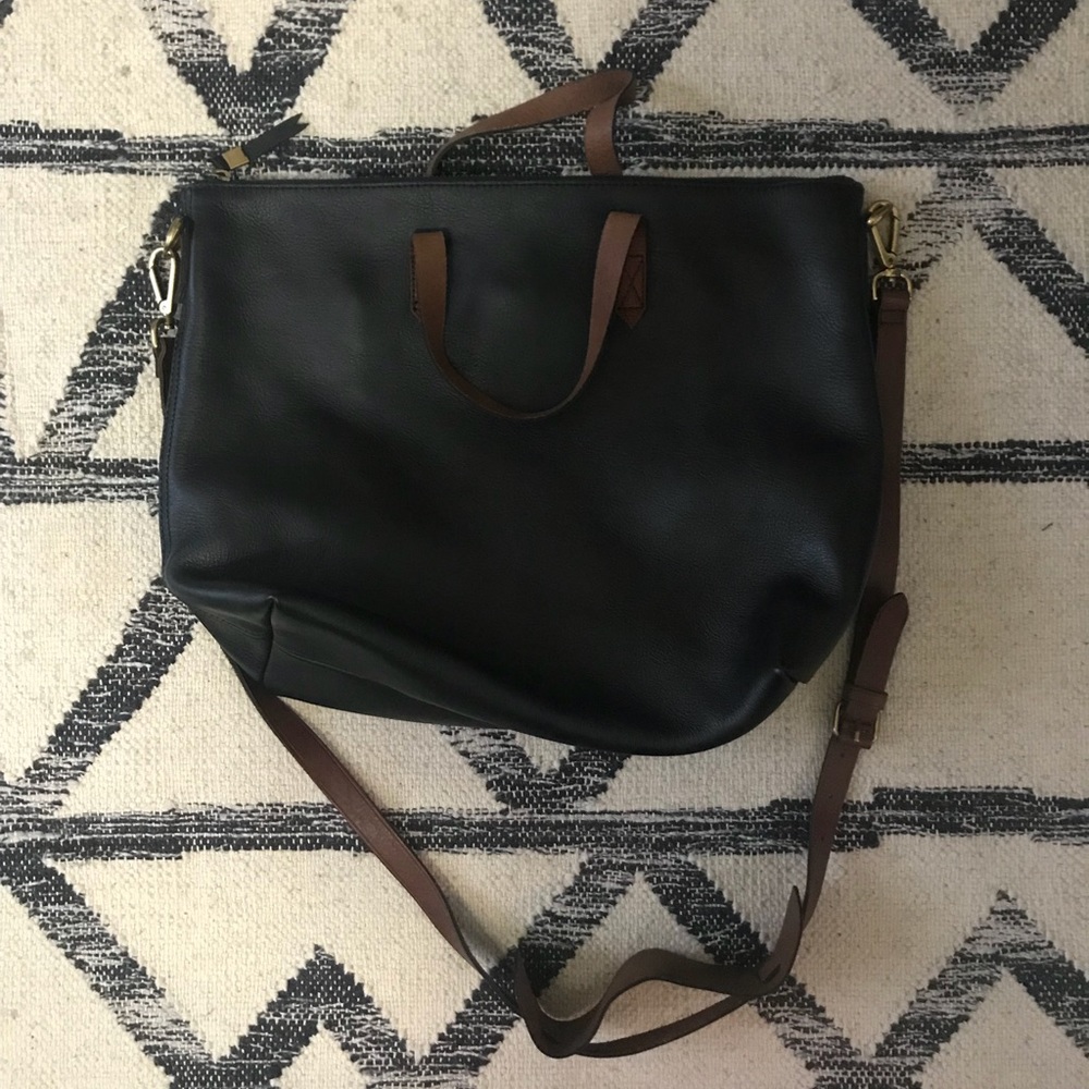 Madewell Zip Top Transport Tote Black Brown